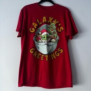 🍉 Star Wars Baby Yoda "Galaxy's Greetings" Holiday Tee Medium